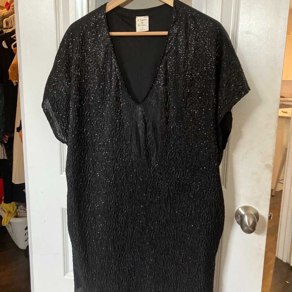 Black Sparkly Textured Midi Dress